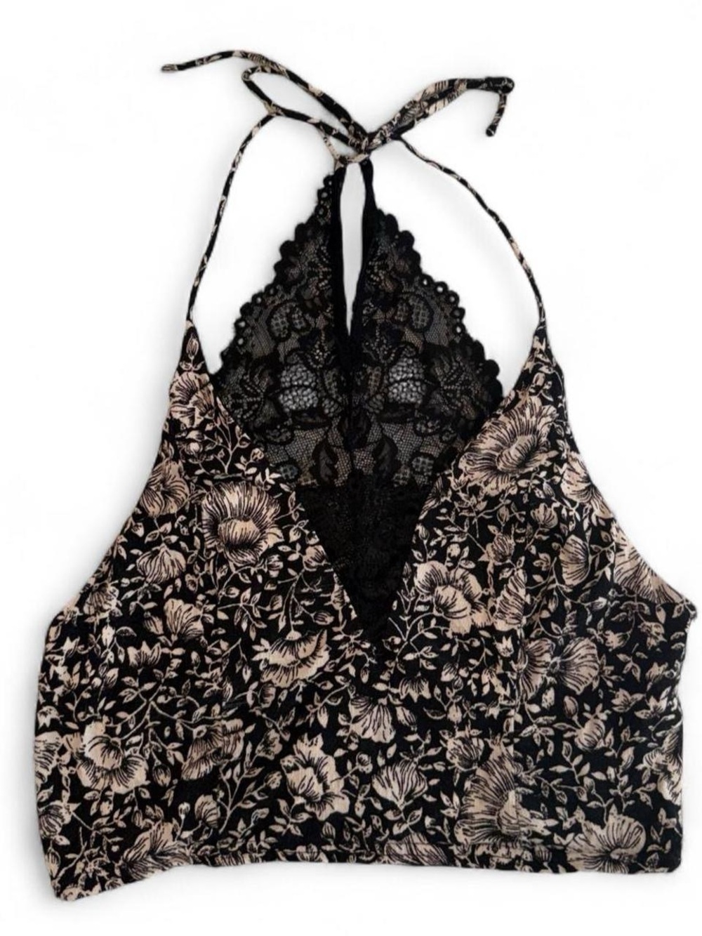 Vintage Free People black & cream floral lace crop top/bralette